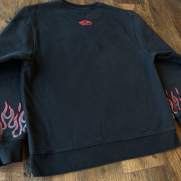 EUC Men's Vans Thrasher Off The Wall Black Flame Sweatshirt | Embroidered MEDIUM - Picture 8 of 11